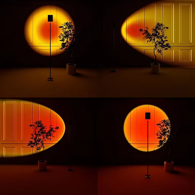 Modern Floor Lamp In Interior With Circular Light Projection And Potted Green Plant 3d model