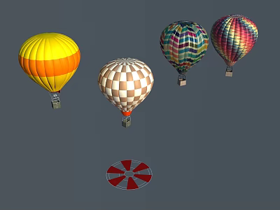 Vibrant Amusement Rides Including Hot Air Balloons With Diverse Patterns And Red White Canopy 3d model