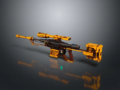 Futuristic Yellow And Black Sci Fi Weapon With Sniper Scope Mechanical Components And Advanced Design 3d model
