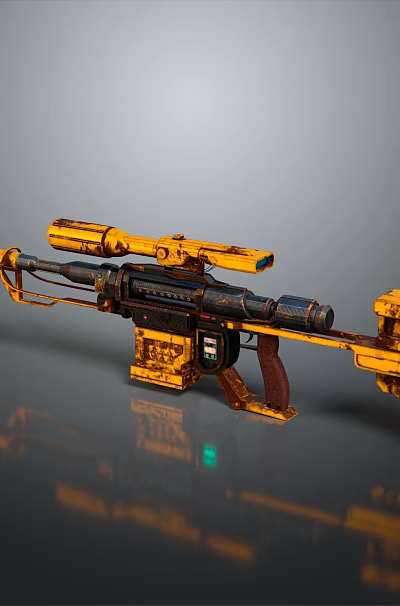Futuristic Yellow And Black Sci Fi Weapon With Sniper Scope Mechanical Components And Advanced Design 3d model
