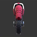 Red Futuristic Motorcycle With Unique Body Design And Sturdy Black Wheels