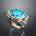 Elegant Oval Blue Gemstone Ring With Gold Silver Setting And Crystal Accents 3d model