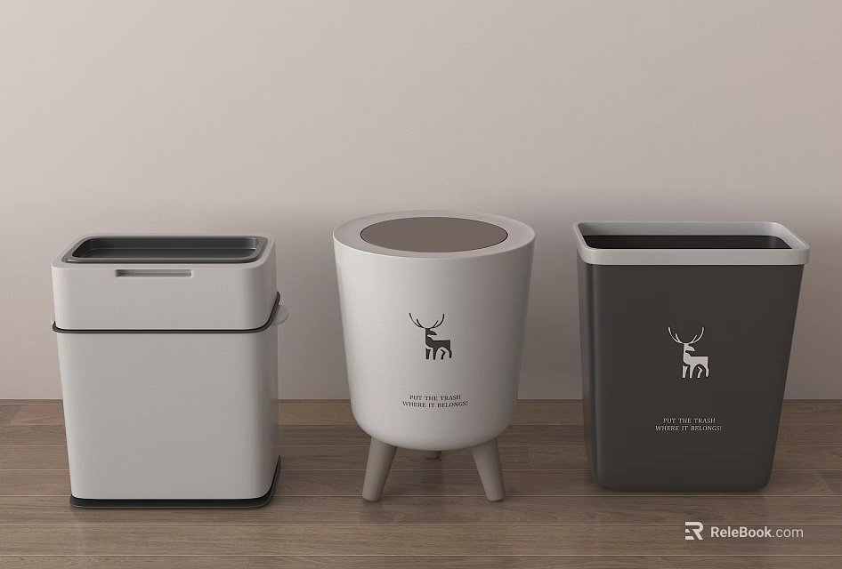Modern Household Trash Bins With Different Designs Deer Logo And Colors 3d model 