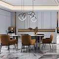 Elegant Modern Living Dining Room Interior With Sofa Dining Table And Pendant Lights 3d model
