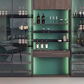 Modern Illuminated Wine Cabinet With Glass Doors Wine Bottles And Glassware