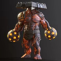 Lava Giant Creature With Stone Armor Glowing Orbs And Muscular Build