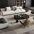 Modern Elegant Sofa And Coffee Table Set With Gray Sofa Black Table Brown Chairs Rug 3d model