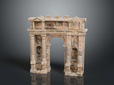Scenic Ancient Stone Arch Architecture With Columns Top Decorations And Textured Design 3d model