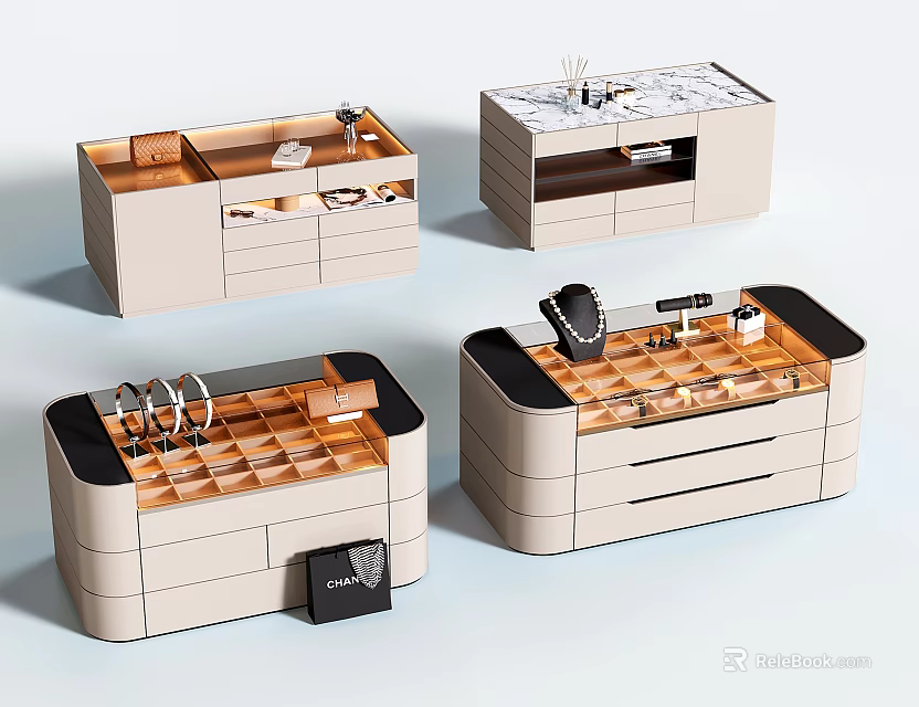 Modern Jewelry Cabinet With Multiple Drawers Organized Compartments And Decorative Accessories 3d model 