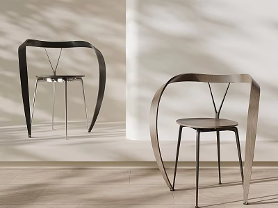 Modern Leisure Chairs With Curved Metal Frame And Minimalist Design In Light Room 3d model