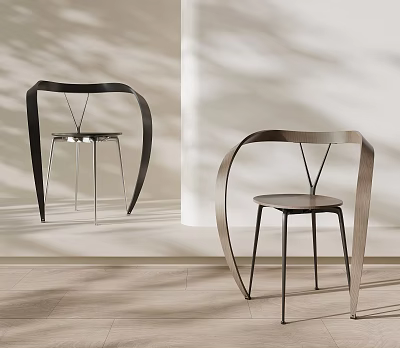 Modern Leisure Chairs With Curved Metal Frame And Minimalist Design In Light Room 3d model
