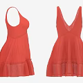 Stylish Red Sleeveless V Neck Dress with Ruffled Skirt and Feminine Design Details