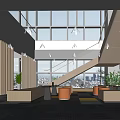 Modern Lounge Area Interior With Large Windows Comfortable Sofas And Green Plants