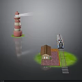 Miniature Train on Railway Track with Lighthouse and Small House Model