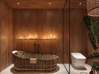 Beauty Hair Salon Relaxing Spa Interior With Wooden Walls Bathtub And Candles 3d model