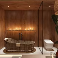 Beauty Hair Salon Relaxing Spa Interior With Wooden Walls Bathtub And Candles
