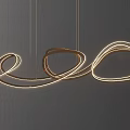 Contemporary Curved Chandelier Featuring Flowing Metallic Lines and Bright Illuminated Glow