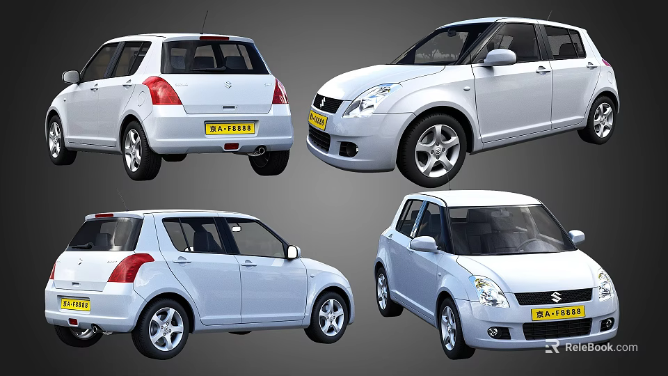 White Suzuki Compact Cars Exterior Design View From Different Angles 3d model 