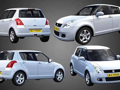 White Suzuki Compact Cars Exterior Design View From Different Angles 3d model