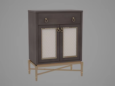 Elegant Dark Gray Entryway Side Cabinet With Glass Doors Quilted Pattern Golden Handles Cross Legs 3d model