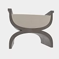 Modern Curved Sofa Stool With Dark Wood Frame And Beige Fabric Cushion