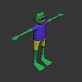 3D Game Character Frog With Green Body Purple Shirt Yellow Shorts And Arms Outstretched