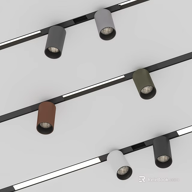 Stylish Track Mounted Downlights And Spotlights With Multicolor Housing For Modern Ceiling 3d model 