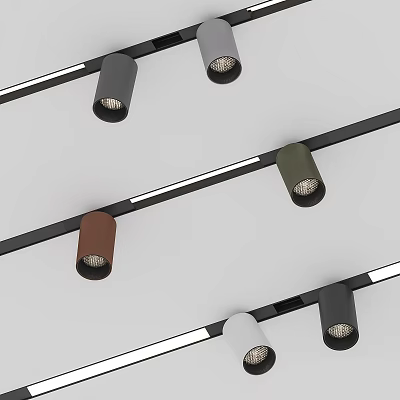 Stylish Track Mounted Downlights And Spotlights With Multicolor Housing For Modern Ceiling 3d model