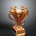 Golden Metallic Trophy Shaped Home Decor Ornament With Spherical Top And Square Base