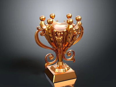 Golden Metallic Trophy Shaped Home Decor Ornament With Spherical Top And Square Base 3d model