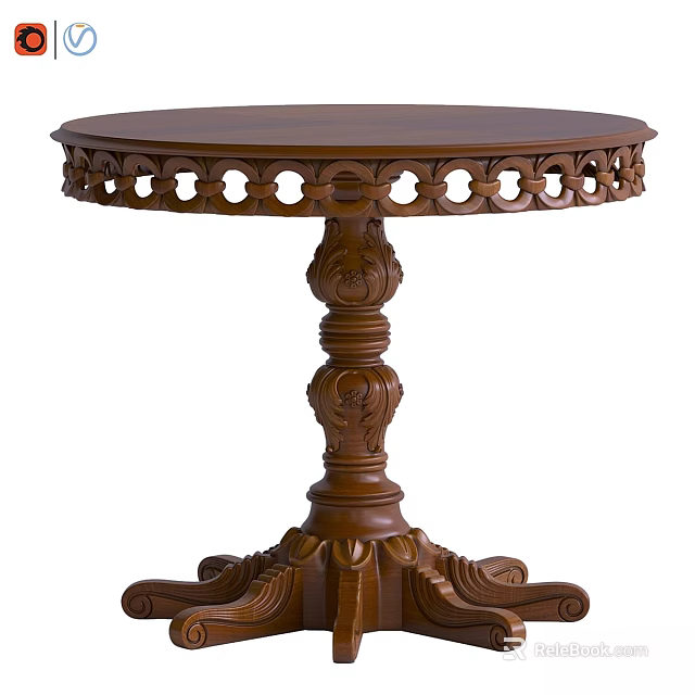 Traditional Round Wooden Dining Table With Intricate Carved Base And Decorative Details 3d model 