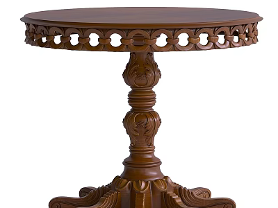 Traditional Round Wooden Dining Table With Intricate Carved Base And Decorative Details 3d model