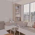 Cozy Bay Window Cabinet Nook with Sofa Seat Pillows and Natural Light