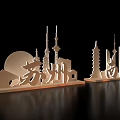 Suzhou Nanjing City Skyline Sculptures With Landmark Architectural Silhouettes And Illuminated Base