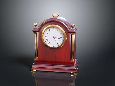 Classic Red Wooden Mantel Clock With Gold Accents And Roman Numeral Dial Design 3d model