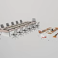 Modern Conference Table With Rectangular Design And Metal Frame Surrounded By Office Chairs 3d model