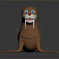 Cartoon Brown Walrus With Blue Eyes Red Nose And White Tusks 3D Model