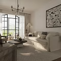 Bright Cozy Living Room With Marble Fireplace Built In Shelves And Large French Window