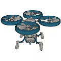Blue Propeller Quadcopter Drone With Four Rotors And Landing Gear