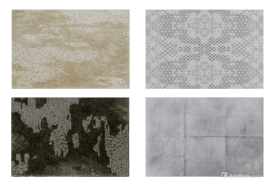 Square Rugs Featuring Various Textured Patterns And Neutral Color Designs 3d model