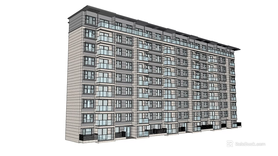 Modern Multi Storey Apartment Building Exterior With Glass Windows And Balconies 3d model 