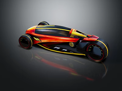 Futuristic Concept Car With Sleek Red Yellow Aerodynamic Design And Unique Wheels 3d model