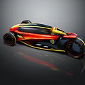 Futuristic Concept Car With Sleek Red Yellow Aerodynamic Design And Unique Wheels