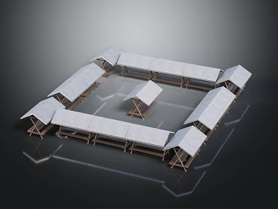 Outdoor Pavilion Furniture With Square Layout Wooden Frame And Gray Roofs For Outdoor Space 3d model