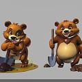 Two Adorable Cartoon Bears Digging With Shovels Near Dirt And Grass
