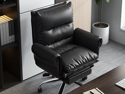 Comfortable Black Leather Office Chair With Adjustable Backrest And Swivel Wheels 3d model