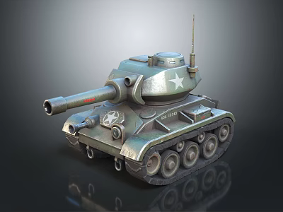 Military Tank With Long Cannon Metal Tracks And White Star Insignia 3d model