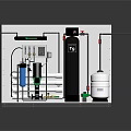 Industrial Processing Equipment System With Black White Tanks Pipes Valves And Control Panel