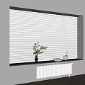 White Blinds Covering Window With Green Plant Books And Small Decor