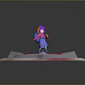 Character With Purple Pink Hair And Animal Ears Standing On Polygonal Platform With Red Ring